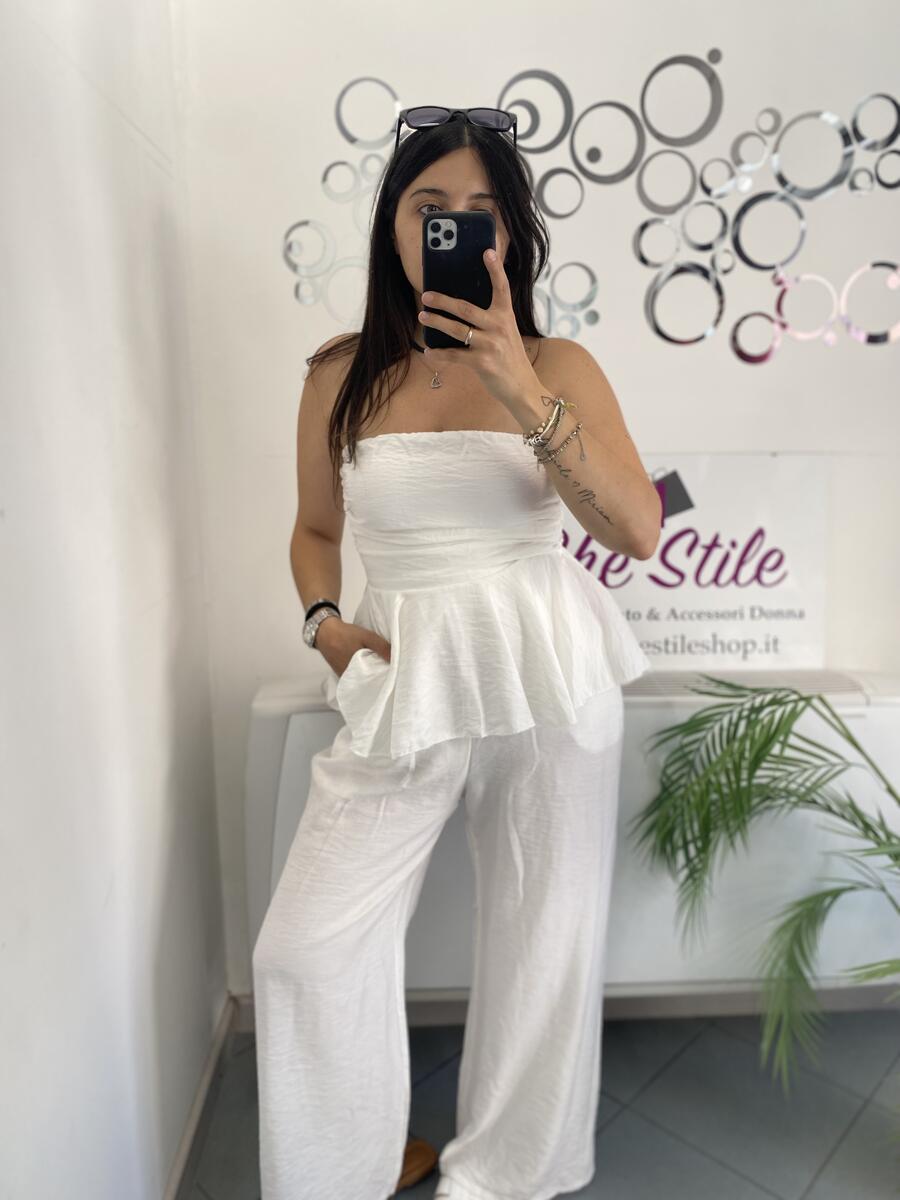 NOVITÀ Completo in viscosa top con balza e pantalone palazzo 