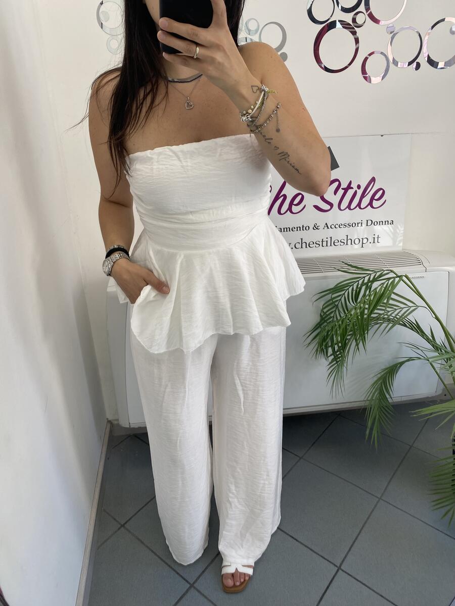 NOVITÀ Completo in viscosa top con balza e pantalone palazzo 