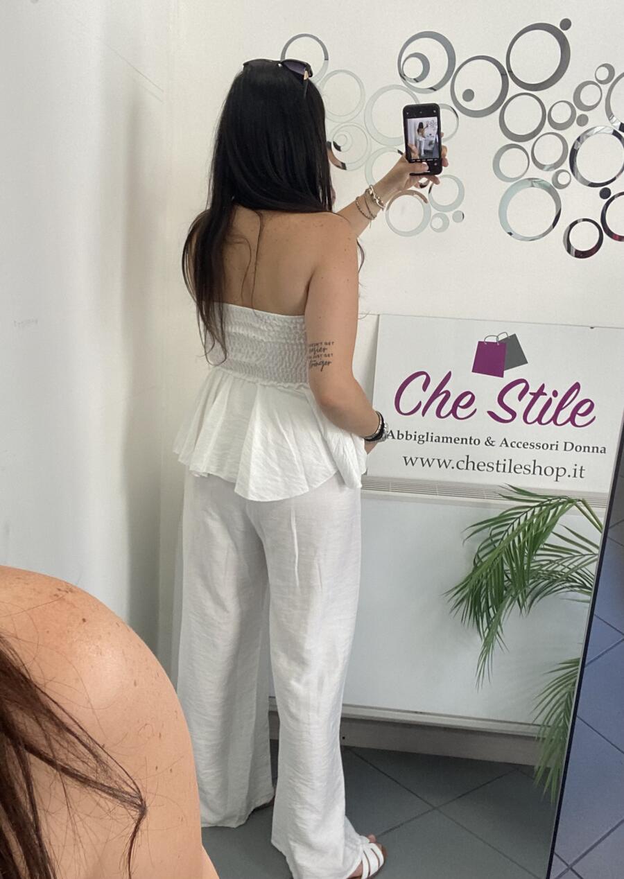 NOVITÀ Completo in viscosa top con balza e pantalone palazzo 