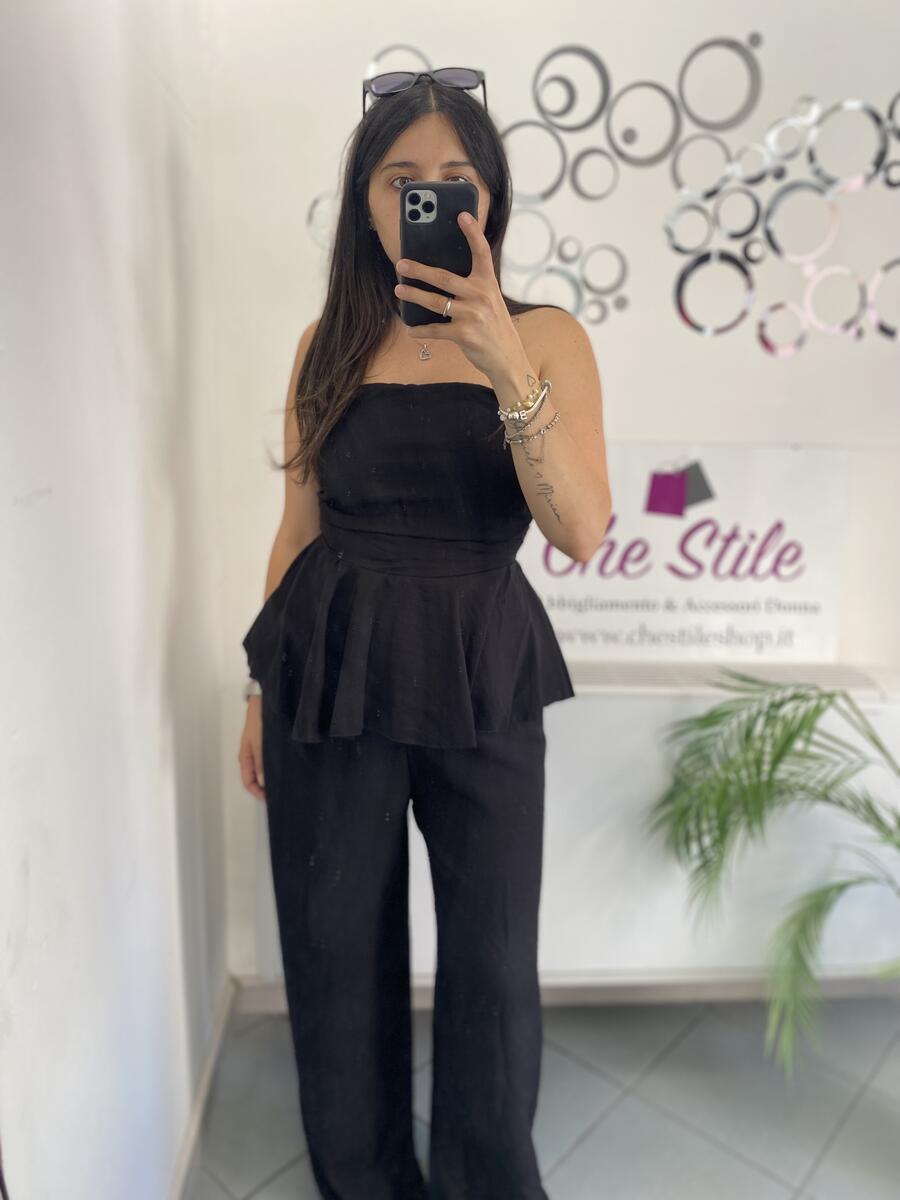 NOVITÀ Completo in viscosa top con balza e pantalone palazzo 