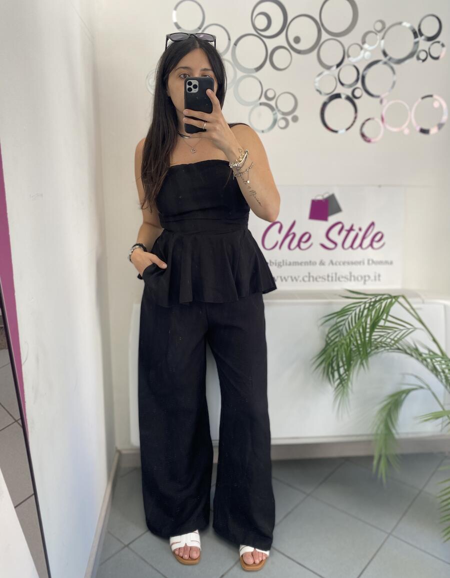 NOVITÀ Completo in viscosa top con balza e pantalone palazzo 