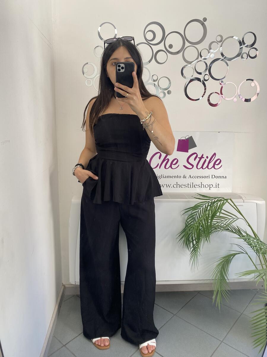 NOVITÀ Completo in viscosa top con balza e pantalone palazzo 