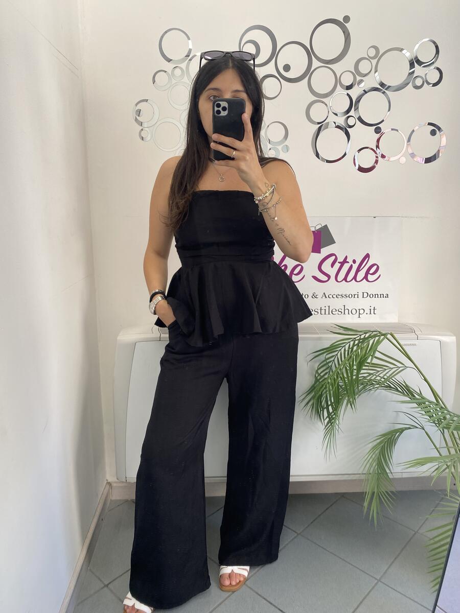 NOVITÀ Completo in viscosa top con balza e pantalone palazzo 