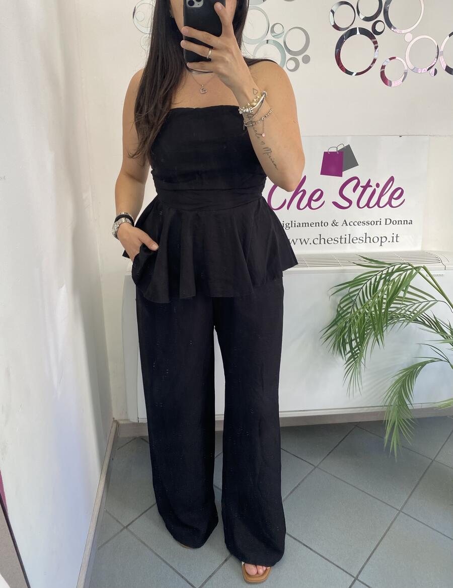 NOVITÀ Completo in viscosa top con balza e pantalone palazzo 