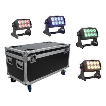 Faretto IP65 a batteria 8x10 set 4 + flight case