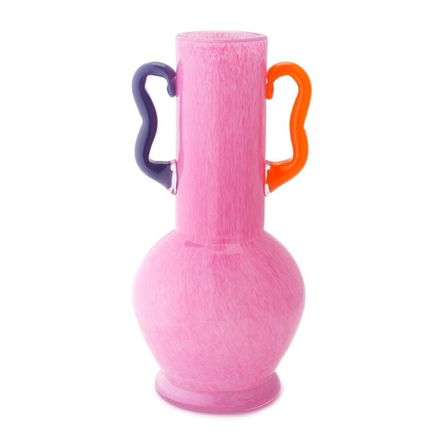 Henriette - Vaso Rosa in Vetro Sfumato con Manici Colorati | 16,5x34 cm Design Elegante