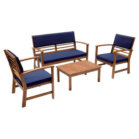 Salotto in legno 1 tavolo 4 sedute con schienale e cuscini Coop COLORE ARANCIO ROSSO
