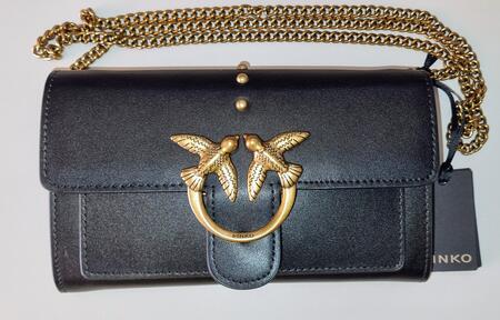 BORSA PINKO LOVE WALLET SIMPLY 5 C , Z 99 BLACK , in Vera Pelle 100% 