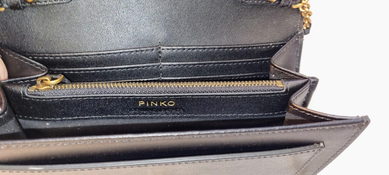 BORSA PINKO LOVE WALLET SIMPLY 5 C , Z 99 BLACK , in Vera Pelle 100% 