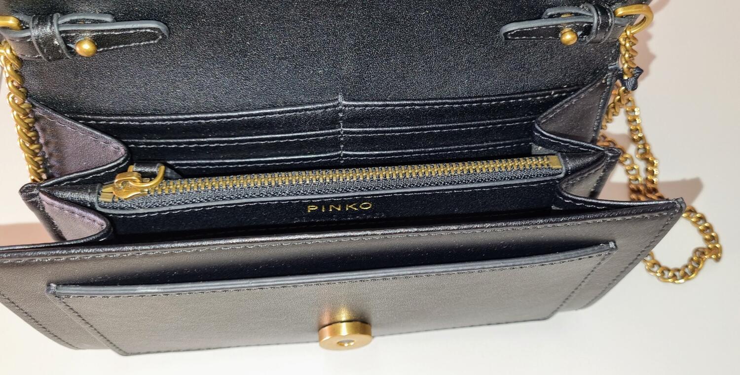 BORSA PINKO LOVE WALLET SIMPLY 5 C , Z 99 BLACK , in Vera Pelle 100% 