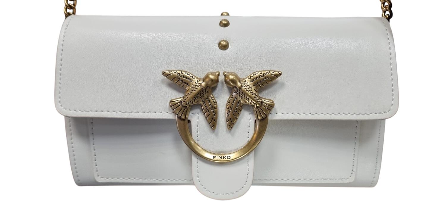 BORSA PINKO LOVE WALLET SIMPLY 5 C , Z 99 WHITE , in Vera Pelle 100%