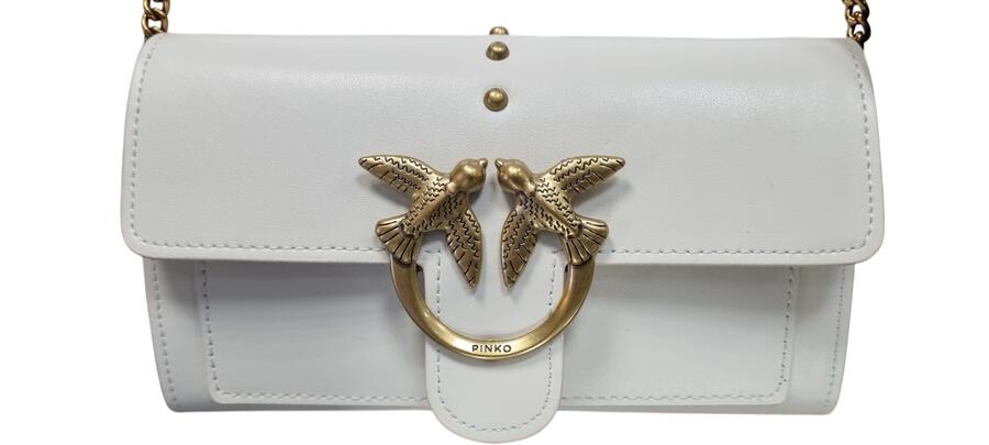BORSA PINKO LOVE WALLET SIMPLY 5 C , Z 99 WHITE , in Vera Pelle 100%