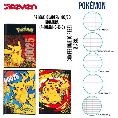 SEVEN MAXI QUADERNI 80/80 POKEMON
 [Confezione da 10 pezzi]