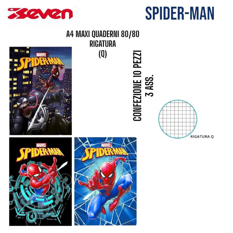 SEVEN MAXI QUADERNI 80/80 SPIDER-MAN RIGATURA Q
 [Confezione da 10 pezzi]