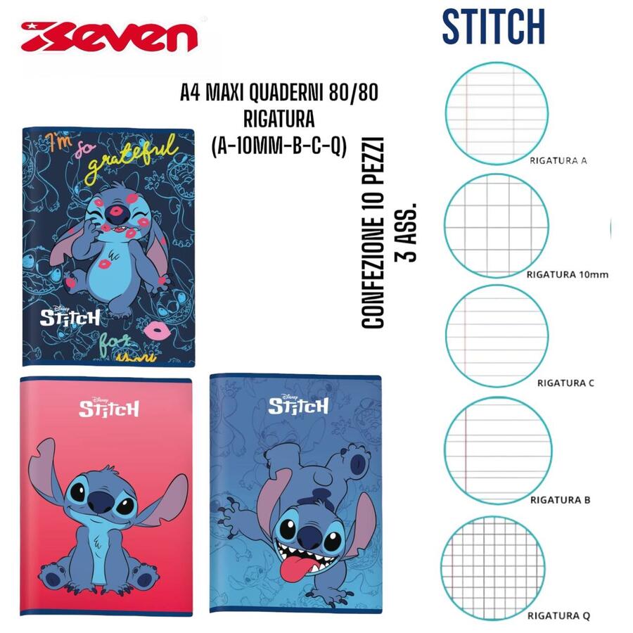 SEVEN MAXI QUADERNI 80/80 STITCH
 [Confezione da 10 pezzi]