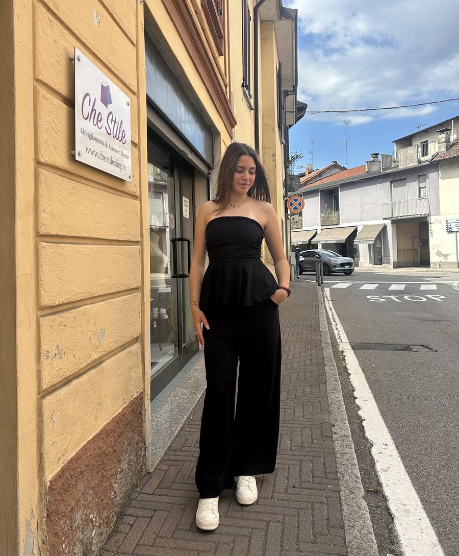 NOVITÀ Completo in viscosa top con balza e pantalone palazzo 