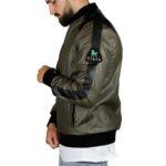 Bomber in pelle ecologica tortora e nero