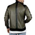Bomber in pelle ecologica tortora e nero