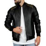 Bomber in pelle ecologica nero e fango