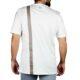 T-shirt bianca inserti lino tortora spalle e fronte retro