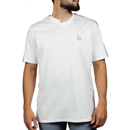 T-shirt bianca inserti lino tortora su spalle