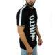 T-shirt nera inserti lino bianco su spalle e stampa Vinto