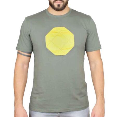T-shirt uomo verde con ottagono giallo