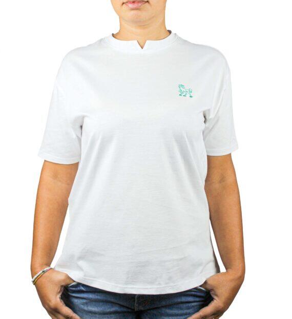 T-shirt bianca con logo ricamato lato cuore