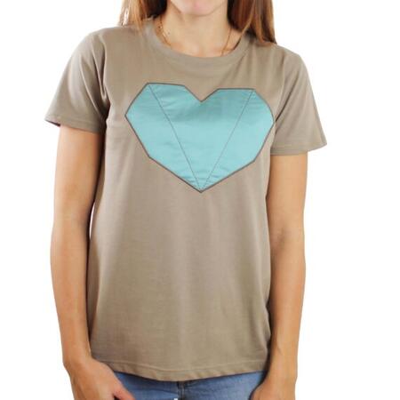 T-shirt donna beige con cuore celeste