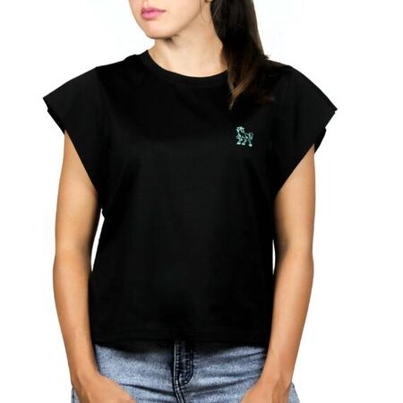 T-shirt nera giromanica con logo ricamato