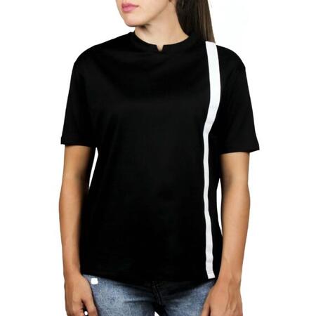 T-shirt nera inserti lino bianchi fronte retro