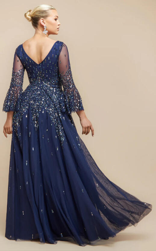 Abito Blu navy in tulle foderato con paillettes multicolour 0956