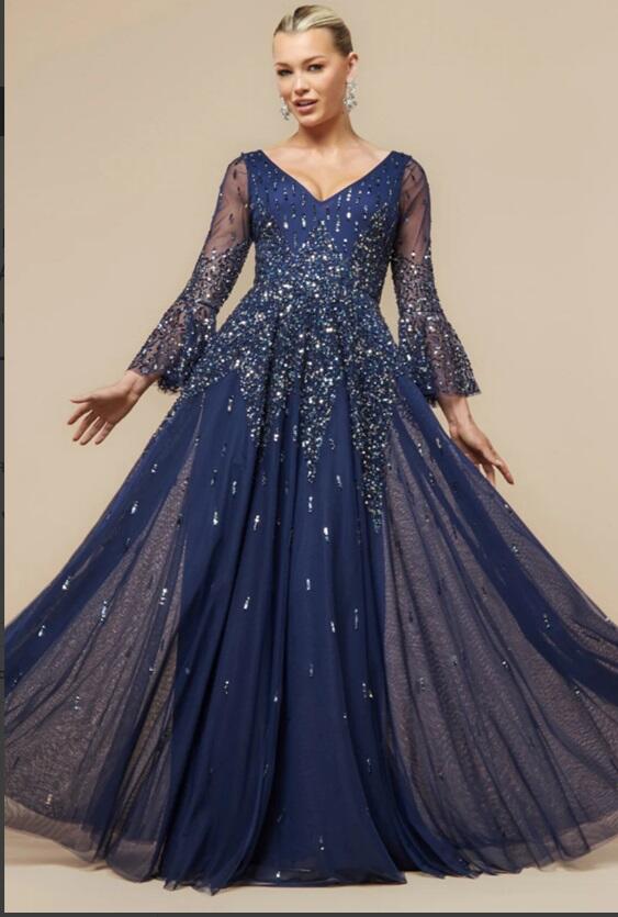 Abito Blu navy in tulle foderato con paillettes multicolour 0956