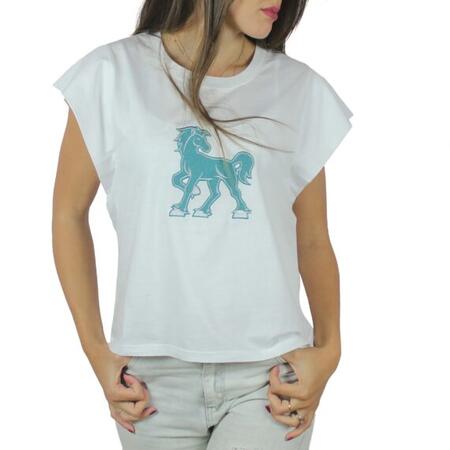 T-shirt giromanica bianca con ricamo Vinto