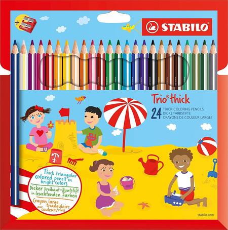 Stabilo Trio Thick – Astuccio 24 Pastelli Triangolari Maxi con Temperino