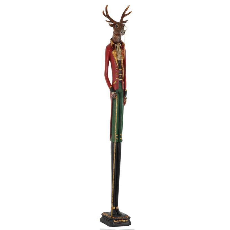 Clayre & Eef - Statuetta Cervo 92 Cm Rosso Verde Poliresina Decorazione Cervo