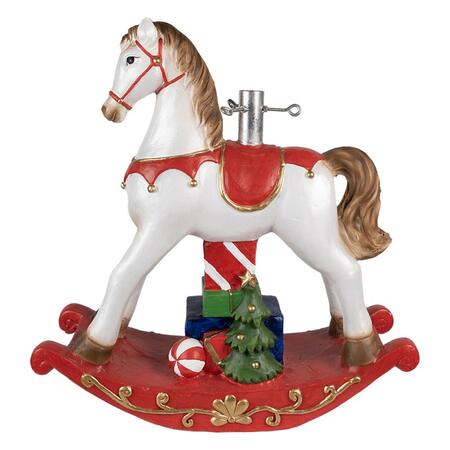 Clayre & Eef - Supporto per albero di Natale Cavallo a dondolo 69x19x64 cm Bianco Rosso Plastica
