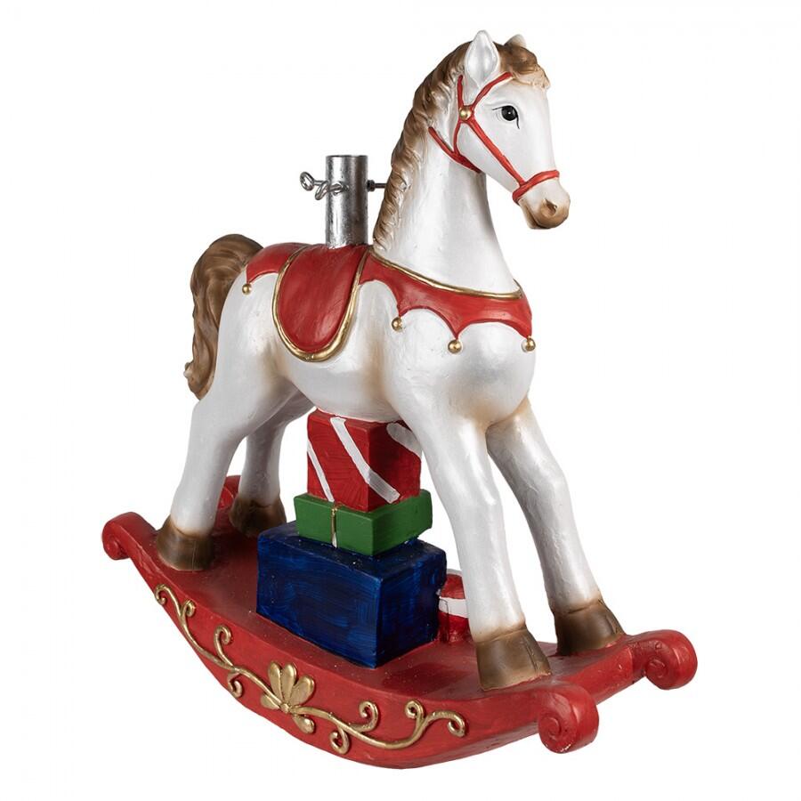 Clayre & Eef - Supporto per albero di Natale Cavallo a dondolo 69x19x64 cm Bianco Rosso Plastica