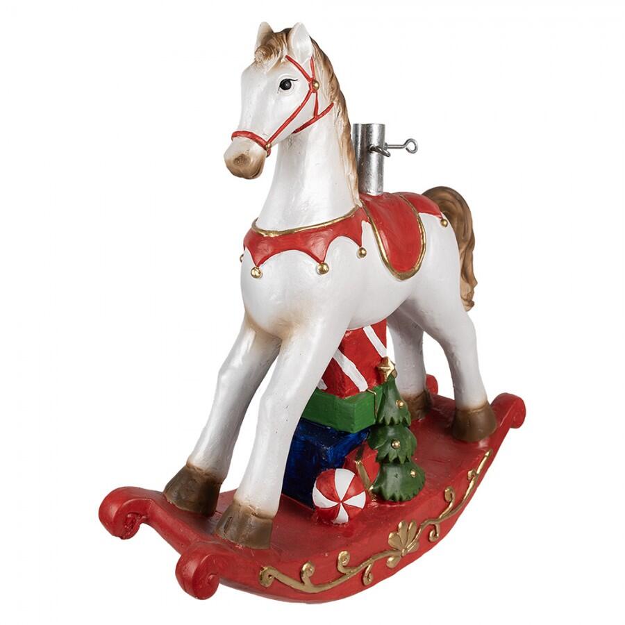 Clayre & Eef - Supporto per albero di Natale Cavallo a dondolo 69x19x64 cm Bianco Rosso Plastica