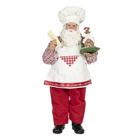 Clayre & Eef - Statuetta Babbo Natale 28 cm Rosso Bianco Tessuto Statuetta