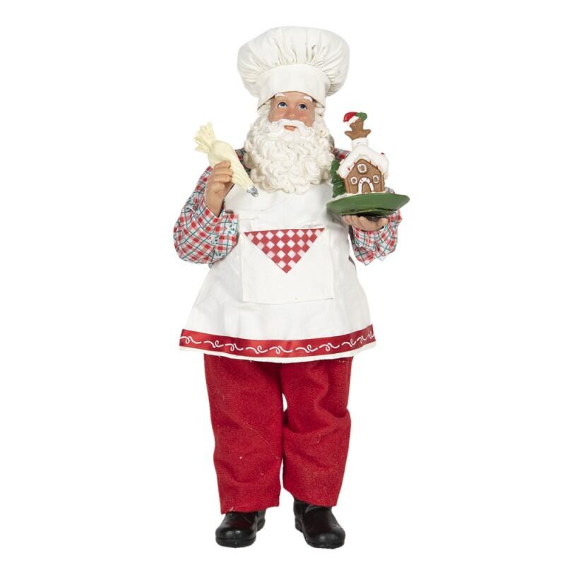 Clayre & Eef - Statuetta Babbo Natale 28 cm Rosso Bianco Tessuto Statuetta