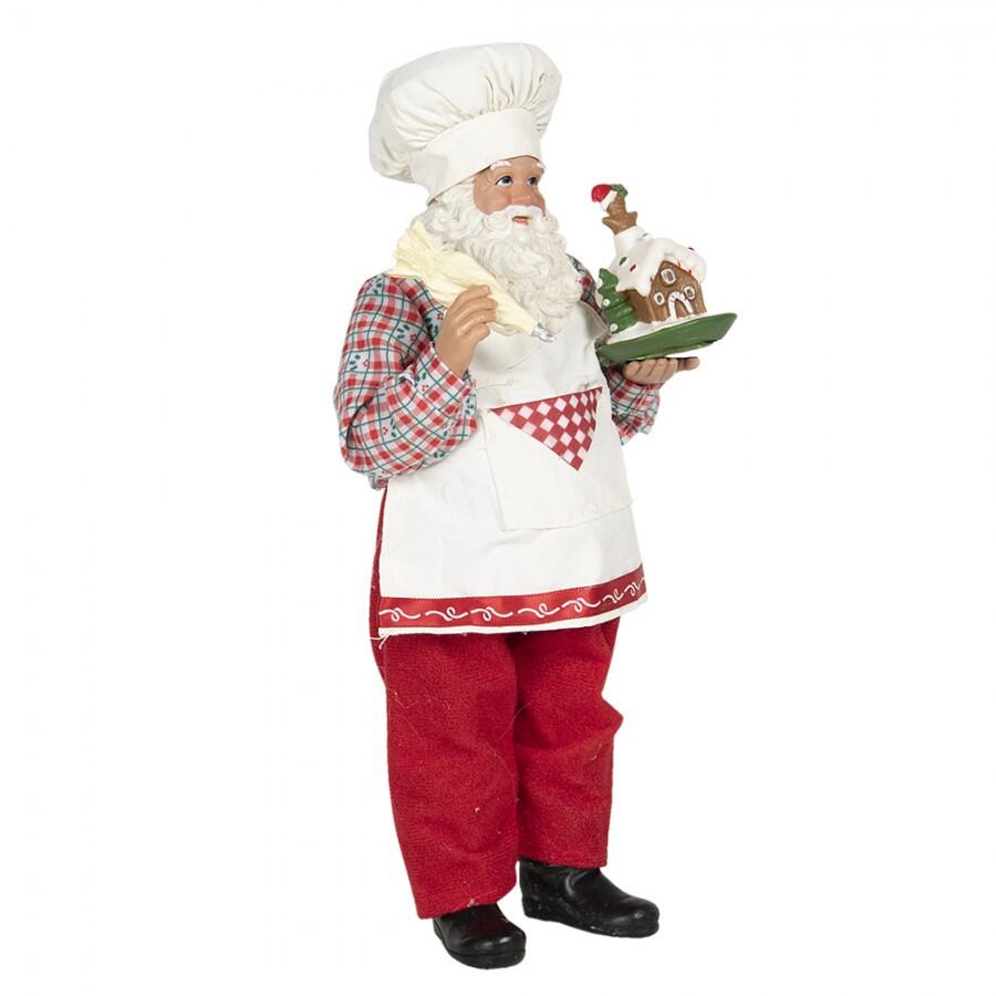 Clayre & Eef - Statuetta Babbo Natale 28 cm Rosso Bianco Tessuto Statuetta