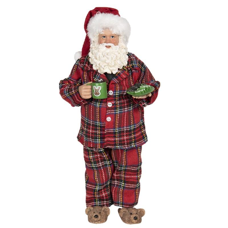 Clayre & Eef - Statuetta Babbo Natale 28 cm Rosso Verde Tessuto