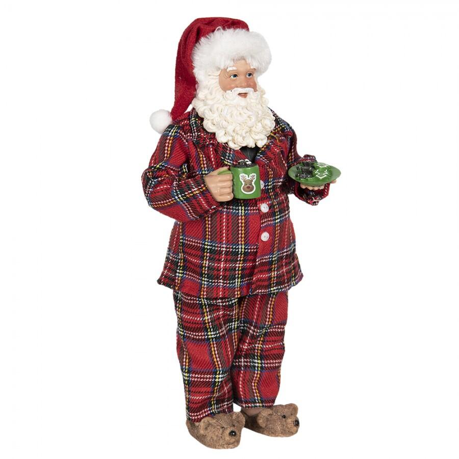Clayre & Eef - Statuetta Babbo Natale 28 cm Rosso Verde Tessuto