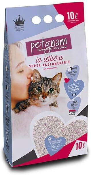 Petgnam 10L Lettiera Per Gatti Bentonite Bianca Profumo Talco Agglomerante