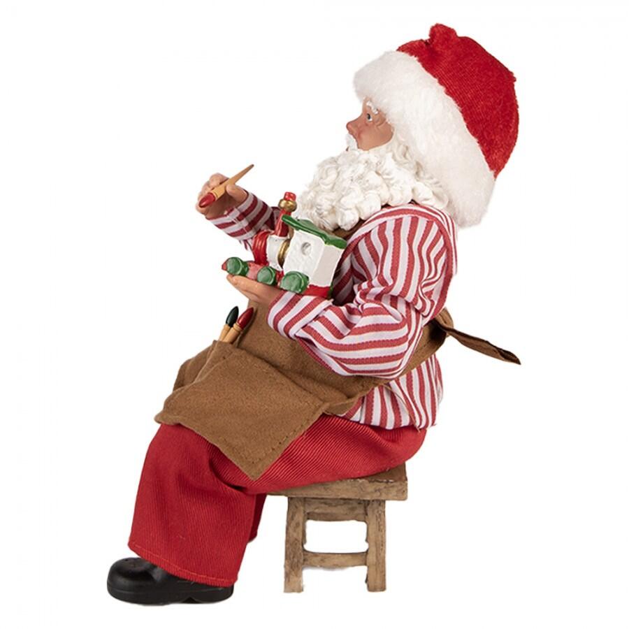 Clayre & Eef - Statuetta decorativa di Natale Babbo Natale 13x10x28 cm Rosso Tessuto