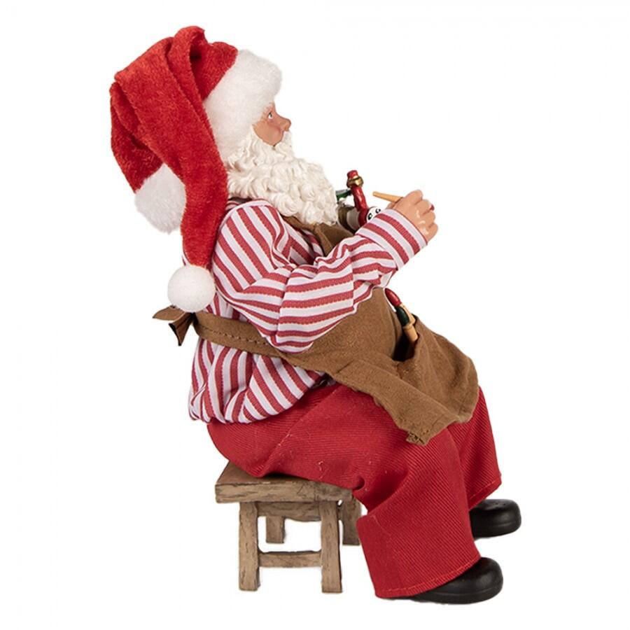Clayre & Eef - Statuetta decorativa di Natale Babbo Natale 13x10x28 cm Rosso Tessuto