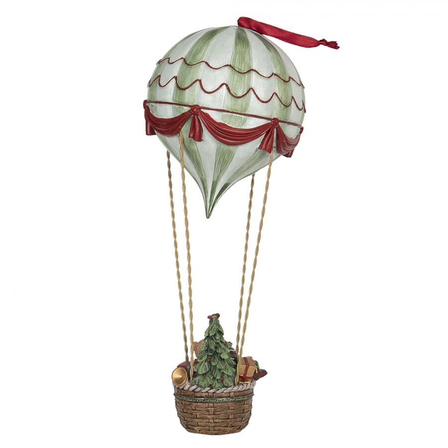 Clayre & Eef - Statuetta Mongolfiera Ø 14x37 cm Bianco Verde Plastica Decorazione di Natalizie
