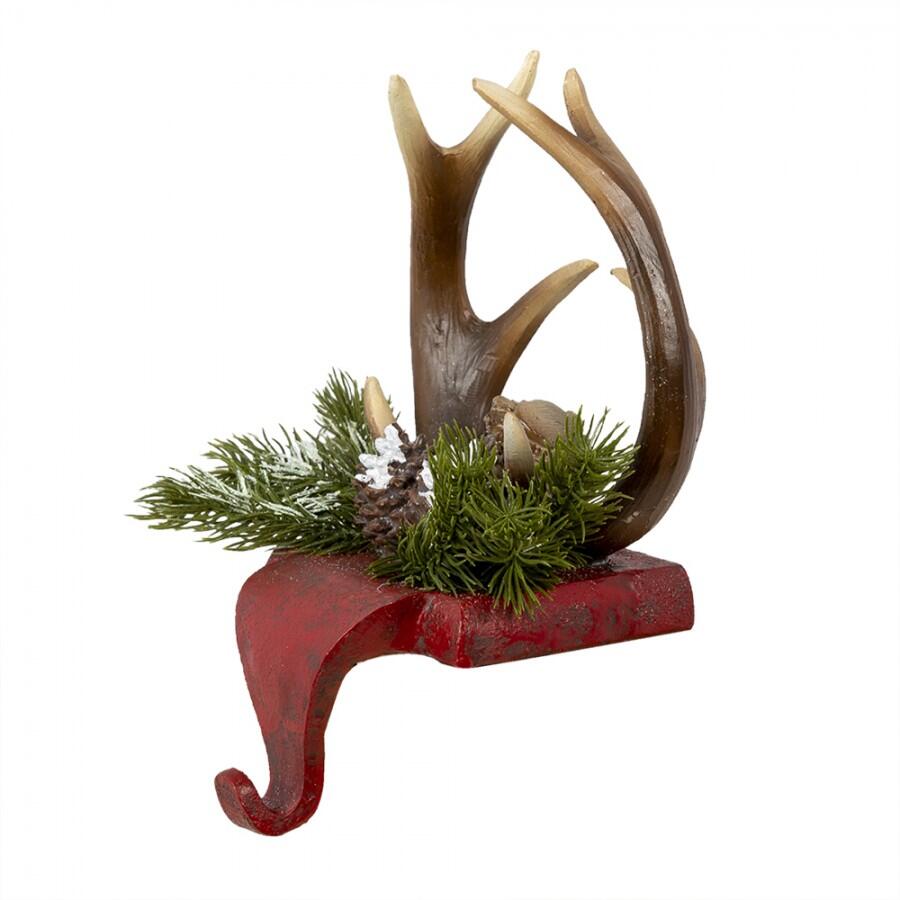 Clayre & Eef - Gancio per calza di Natale 18x24x15 cm Rosso Marrone Poliresina