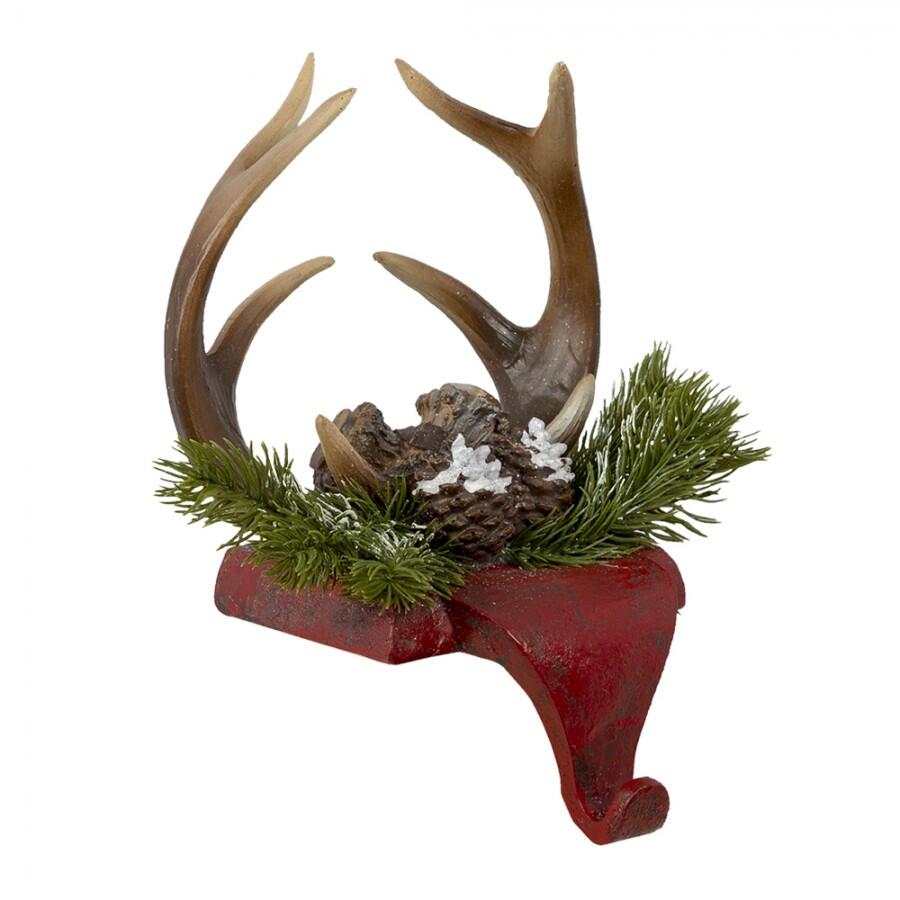 Clayre & Eef - Gancio per calza di Natale 18x24x15 cm Rosso Marrone Poliresina